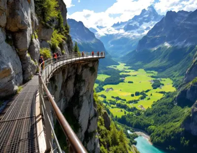 Panoramic view from Grindelwald First with the Eiger north face in the background