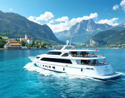 The medieval castle of Rapperswil reflected in the blue waters of Lake Zurich surrounded by rose gardens in bloom